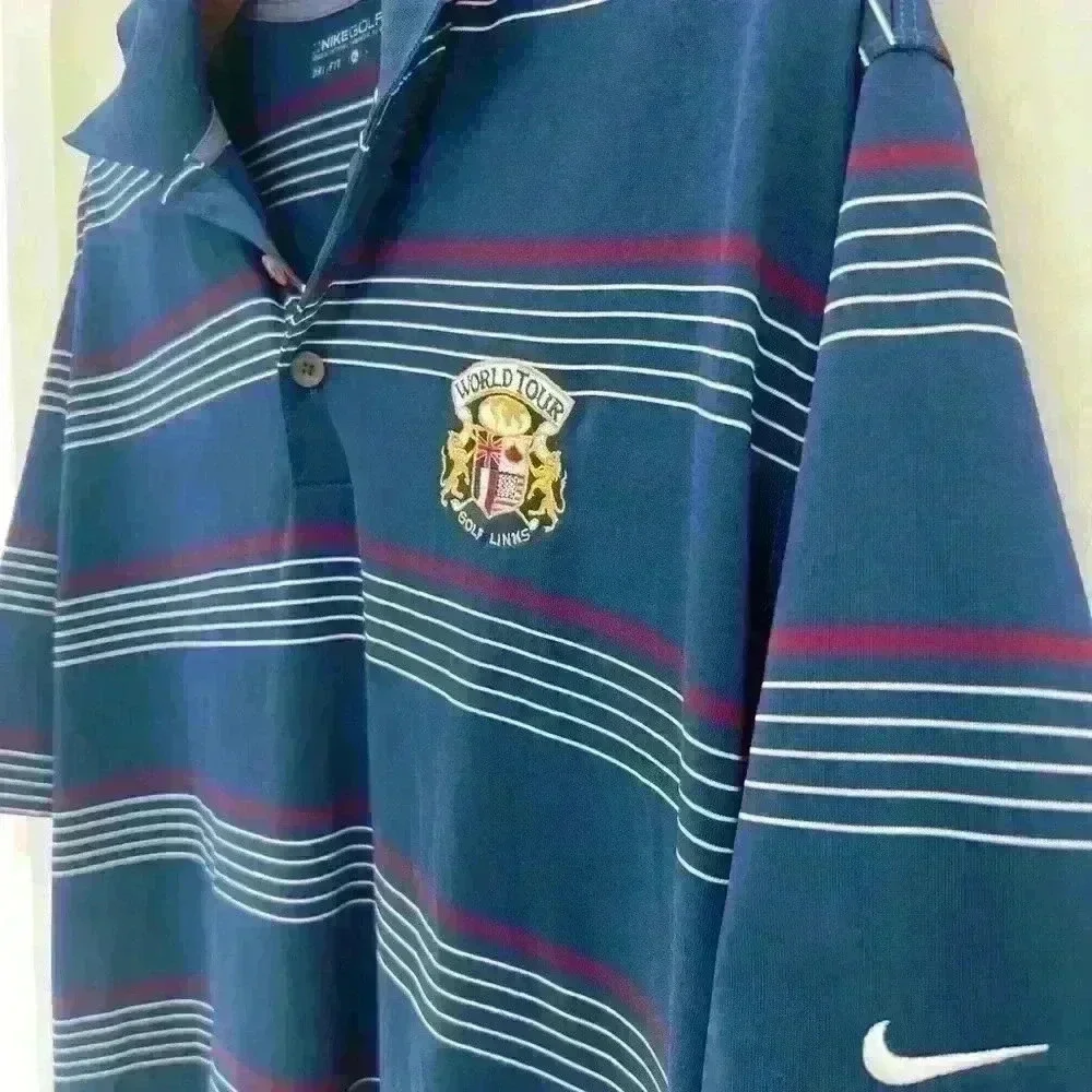 Nike Golf Dri Fit Golf Polo Blue & Red Stripes Size XL